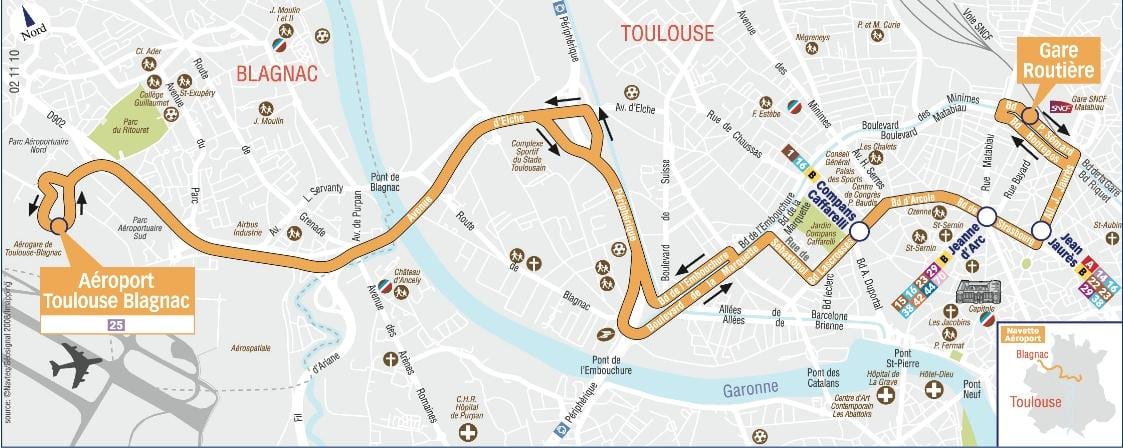 térkép Toulouse reptéri transzfer útvonal 
