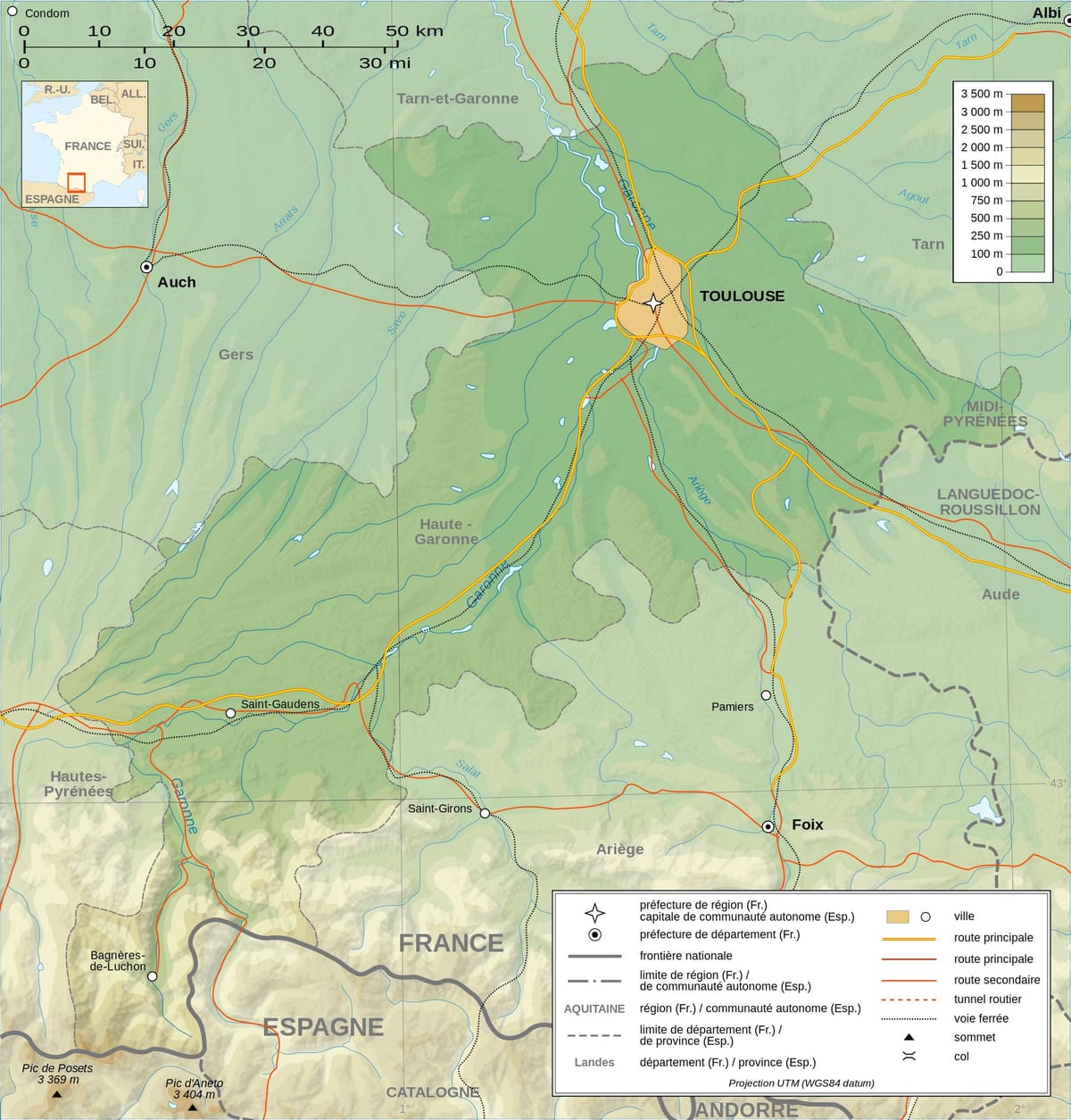 topográfiai térkép Toulouse